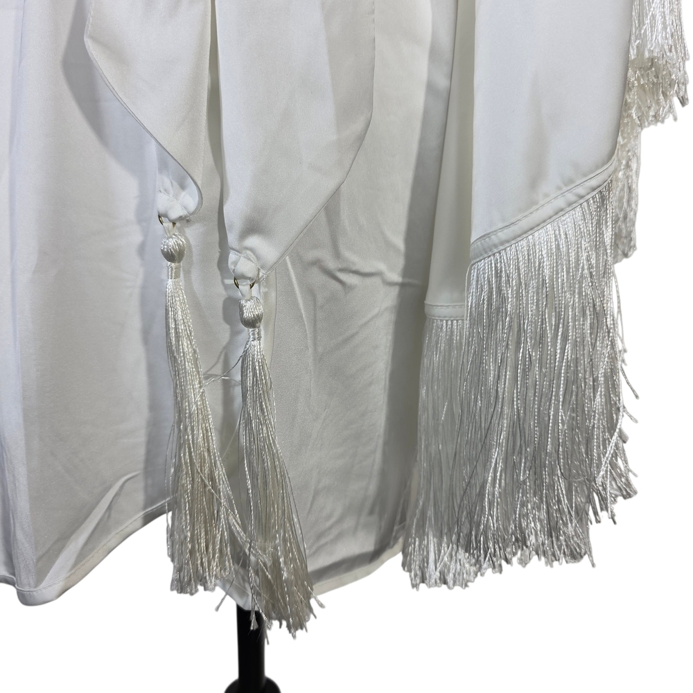 Homebodii Pricilla fringe Luxury White Satin Robe - Picture 8 of 16